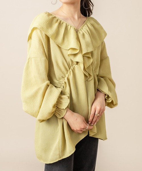 mline（エムライン）の「[mline] WEB限定 楊柳フリルブラウス（シャツ/ブラウス・レディース・ホワイト/ライトグリーン/アイボリー・FREE）」の8枚目の写真