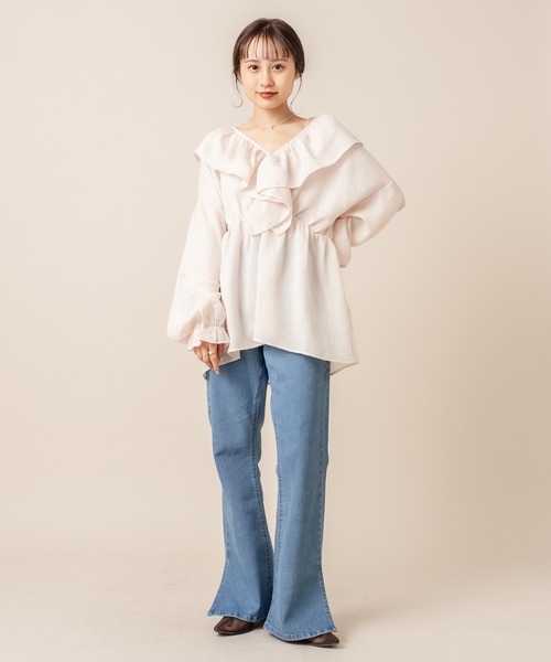 mline（エムライン）の「[mline] WEB限定 楊柳フリルブラウス（シャツ/ブラウス・レディース・ホワイト/ライトグリーン/アイボリー・FREE）」の9枚目の写真