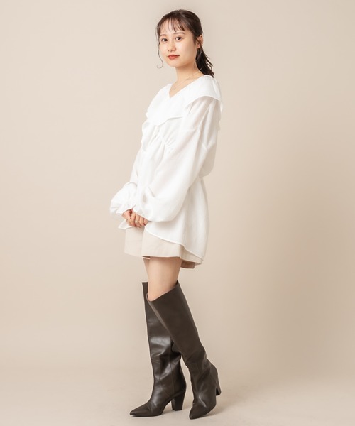 mline（エムライン）の「[mline] WEB限定 楊柳フリルブラウス（シャツ/ブラウス・レディース・ホワイト/ライトグリーン/アイボリー・FREE）」の6枚目の写真