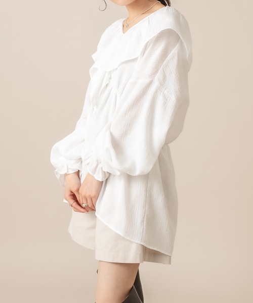 mline（エムライン）の「[mline] WEB限定 楊柳フリルブラウス（シャツ/ブラウス・レディース・ホワイト/ライトグリーン/アイボリー・FREE）」の10枚目の写真