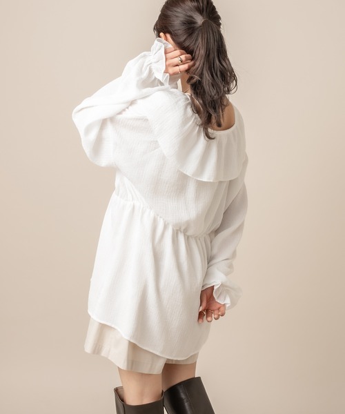 mline（エムライン）の「[mline] WEB限定 楊柳フリルブラウス（シャツ/ブラウス・レディース・ホワイト/ライトグリーン/アイボリー・FREE）」の7枚目の写真