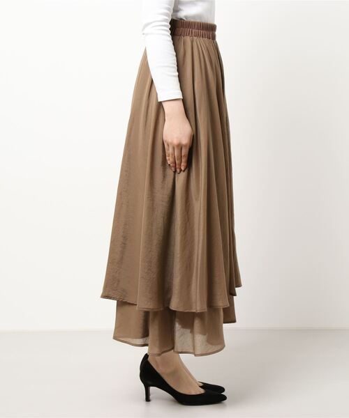 INTERPLANET（インタープラネット）の「シアーレイヤードフレアースカート（スカート・レディース・モカ/チャコールグレー/ベージュ・FREE）」の4枚目の写真