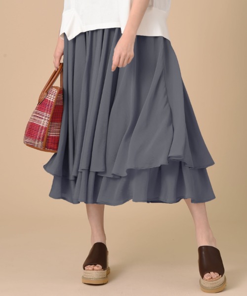 INTERPLANET（インタープラネット）の「シアーレイヤードフレアースカート（スカート・レディース・モカ/チャコールグレー/ベージュ・FREE）」の2枚目の写真