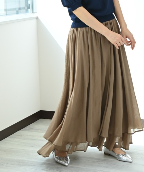 INTERPLANET（インタープラネット）の「シアーレイヤードフレアースカート（スカート・レディース・モカ/チャコールグレー/ベージュ・FREE）」の3枚目の写真