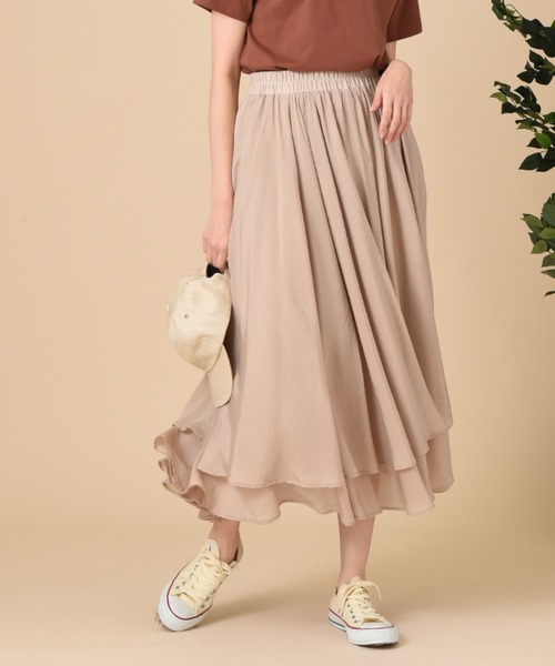 INTERPLANET（インタープラネット）の「シアーレイヤードフレアースカート（スカート・レディース・モカ/チャコールグレー/ベージュ・FREE）」の14枚目の写真