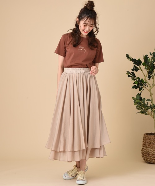 INTERPLANET（インタープラネット）の「シアーレイヤードフレアースカート（スカート・レディース・モカ/チャコールグレー/ベージュ・FREE）」の16枚目の写真