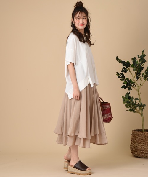 INTERPLANET（インタープラネット）の「シアーレイヤードフレアースカート（スカート・レディース・モカ/チャコールグレー/ベージュ・FREE）」の19枚目の写真