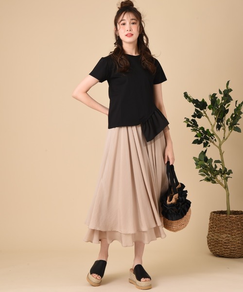 INTERPLANET（インタープラネット）の「シアーレイヤードフレアースカート（スカート・レディース・モカ/チャコールグレー/ベージュ・FREE）」の21枚目の写真