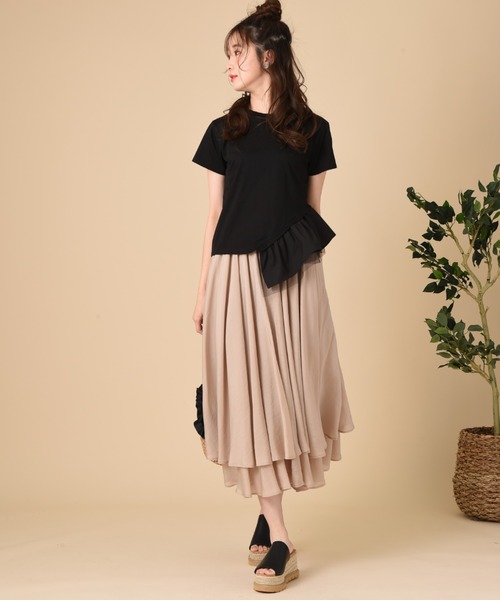 INTERPLANET（インタープラネット）の「シアーレイヤードフレアースカート（スカート・レディース・モカ/チャコールグレー/ベージュ・FREE）」の22枚目の写真