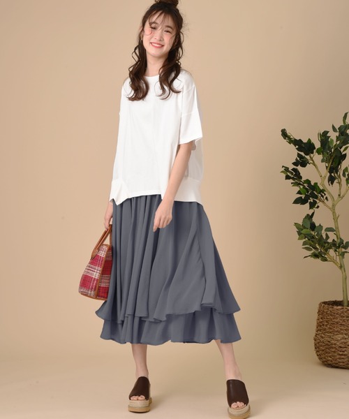 INTERPLANET（インタープラネット）の「シアーレイヤードフレアースカート（スカート・レディース・モカ/チャコールグレー/ベージュ・FREE）」の6枚目の写真