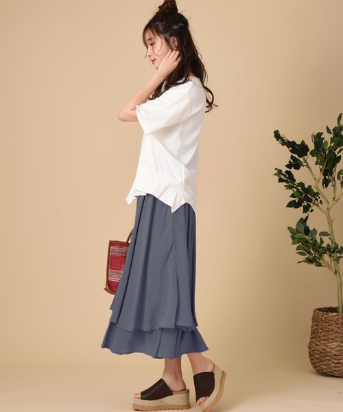 INTERPLANET（インタープラネット）の「シアーレイヤードフレアースカート（スカート・レディース・モカ/チャコールグレー/ベージュ・FREE）」の7枚目の写真