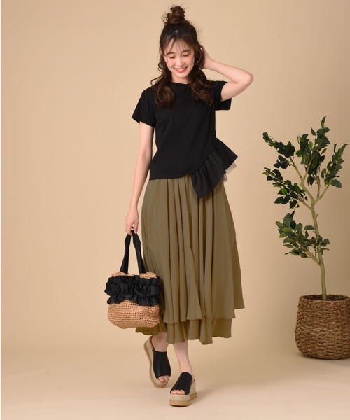 INTERPLANET（インタープラネット）の「シアーレイヤードフレアースカート（スカート・レディース・モカ/チャコールグレー/ベージュ・FREE）」の11枚目の写真