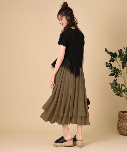 INTERPLANET（インタープラネット）の「シアーレイヤードフレアースカート（スカート・レディース・モカ/チャコールグレー/ベージュ・FREE）」の12枚目の写真