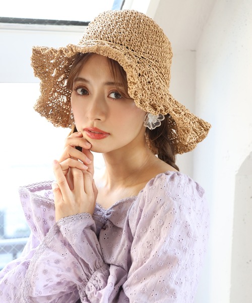 one after another NICE CLAUP(ワンアフターアナザーナイスクラップ)の「フレア麦わら帽子(キャップ・レディース・ブラウン/ナチュラル・FREE)」の15枚目の写真