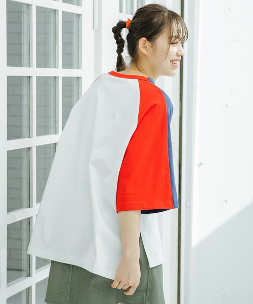 MILKFED.(ミルクフェド)の「BICOLOR RAGLAN TOP(Tシャツ/カットソー・レディース・ライトブルー/ブラック/ネイビー・ONE SIZE)」の6枚目の写真