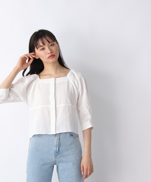 JEANASIS（ジーナシス）の「スクエアネックコットンブラウス/943183（シャツ/ブラウス・レディース・ブラック/ホワイト/ベージュ・FREE）」の2枚目の写真