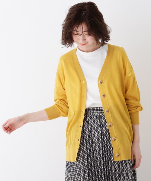 DRESKIP(ドレスキップ)の「◆洗える Vネックシアーニットカーディガン(カーディガン/ボレロ・レディース・ブラック/イエロー/ライトベージュ/オフホワイト・02/04/03)」の1枚目の写真