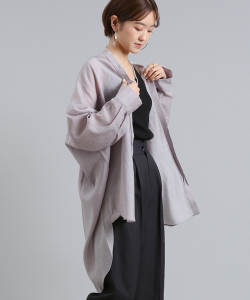 DouDou（ドゥドゥ）の「オーバーチュニックシャツ（シャツ/ブラウス・レディース・オフホワイト/グリーン/パープル・FREE）」の3枚目の写真