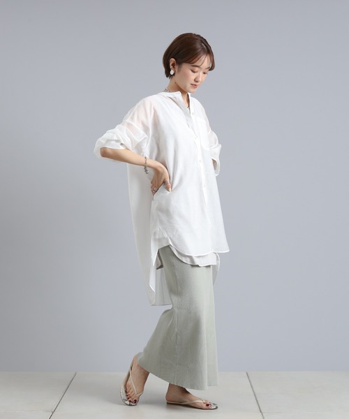 DouDou（ドゥドゥ）の「オーバーチュニックシャツ（シャツ/ブラウス・レディース・オフホワイト/グリーン/パープル・FREE）」の4枚目の写真