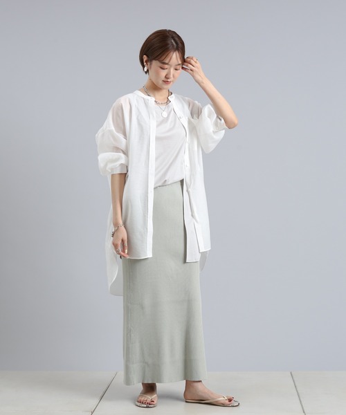 DouDou（ドゥドゥ）の「オーバーチュニックシャツ（シャツ/ブラウス・レディース・オフホワイト/グリーン/パープル・FREE）」の5枚目の写真