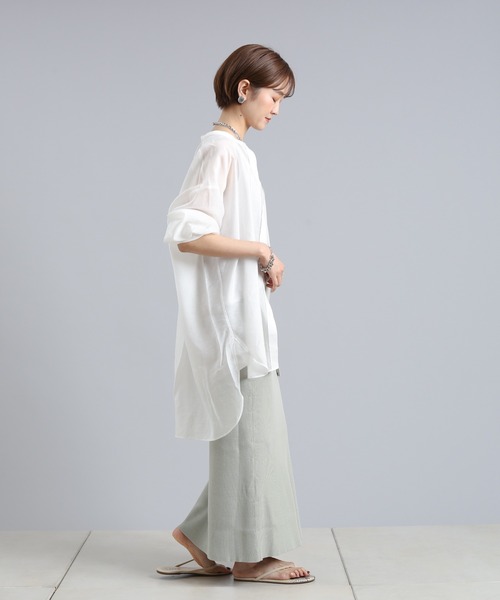 DouDou（ドゥドゥ）の「オーバーチュニックシャツ（シャツ/ブラウス・レディース・オフホワイト/グリーン/パープル・FREE）」の6枚目の写真