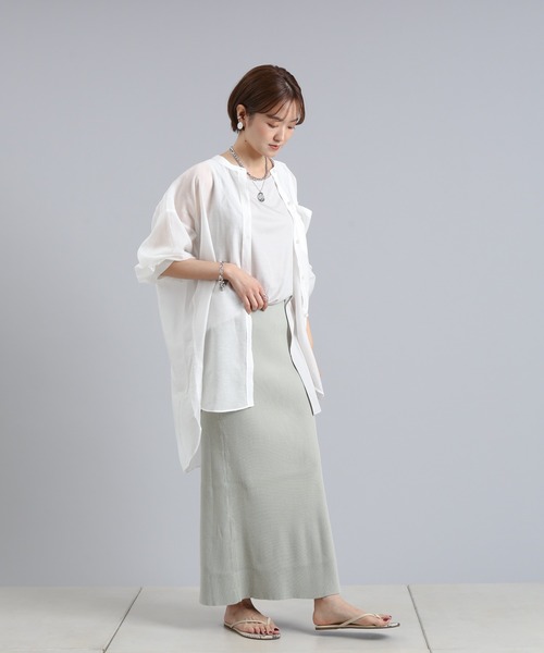 DouDou（ドゥドゥ）の「オーバーチュニックシャツ（シャツ/ブラウス・レディース・オフホワイト/グリーン/パープル・FREE）」の9枚目の写真