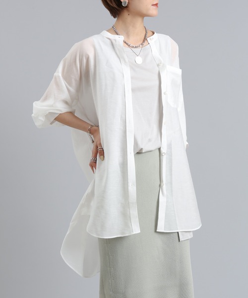 DouDou（ドゥドゥ）の「オーバーチュニックシャツ（シャツ/ブラウス・レディース・オフホワイト/グリーン/パープル・FREE）」の11枚目の写真