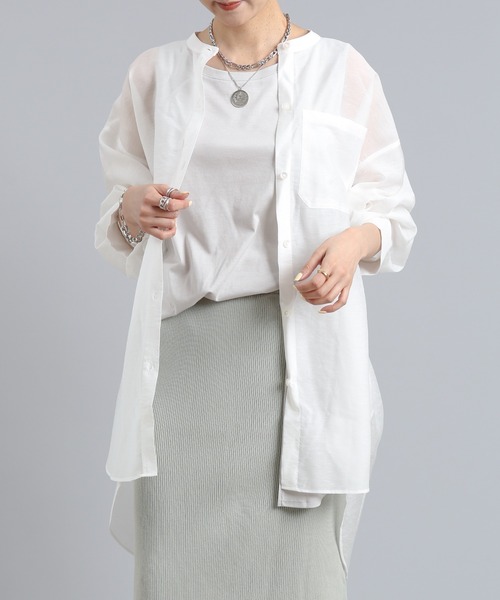 DouDou（ドゥドゥ）の「オーバーチュニックシャツ（シャツ/ブラウス・レディース・オフホワイト/グリーン/パープル・FREE）」の14枚目の写真