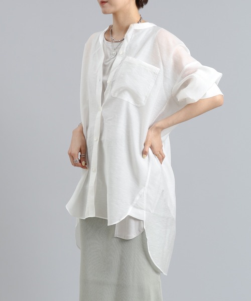 DouDou（ドゥドゥ）の「オーバーチュニックシャツ（シャツ/ブラウス・レディース・オフホワイト/グリーン/パープル・FREE）」の15枚目の写真