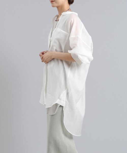 DouDou（ドゥドゥ）の「オーバーチュニックシャツ（シャツ/ブラウス・レディース・オフホワイト/グリーン/パープル・FREE）」の18枚目の写真