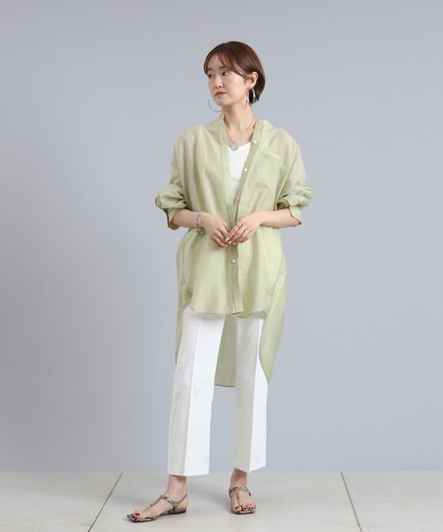 DouDou（ドゥドゥ）の「オーバーチュニックシャツ（シャツ/ブラウス・レディース・オフホワイト/グリーン/パープル・FREE）」の19枚目の写真