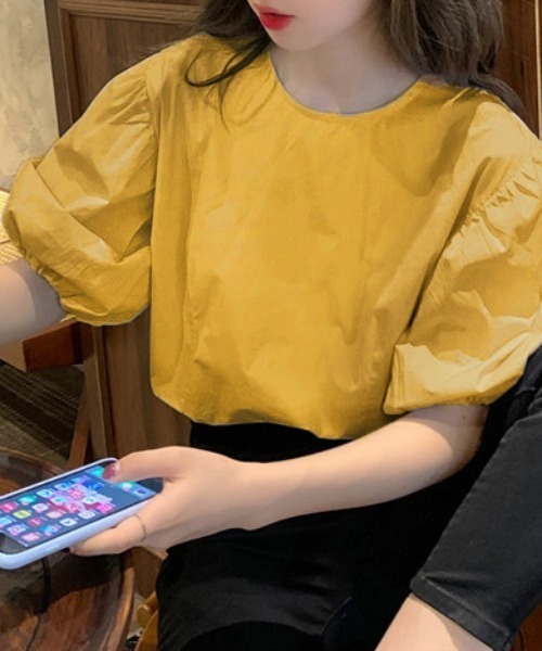 ABITOKYO（アビトーキョー）の「パフスリーブクルーネックブラウス（シャツ/ブラウス・レディース・ホワイト/ライトブルー/ダークパープル/チャコールグレー/ネイビー/パープル/グリーン/グレー/ブルーグレー/ベージュ/イエロー/ブルーグリーン・M/L）」の12枚目の写真