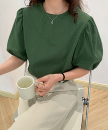 パフスリーブクルーネックブラウス