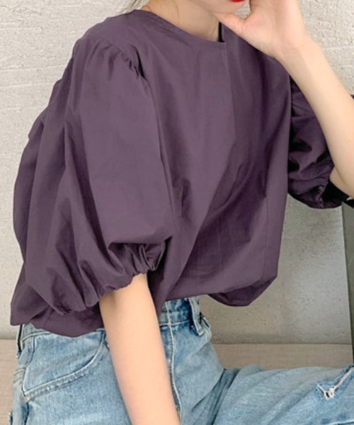 ABITOKYO（アビトーキョー）の「パフスリーブクルーネックブラウス（シャツ/ブラウス・レディース・ホワイト/ライトブルー/ダークパープル/チャコールグレー/ネイビー/パープル/グリーン/グレー/ブルーグレー/ベージュ/イエロー/ブルーグリーン・M/L）」の11枚目の写真