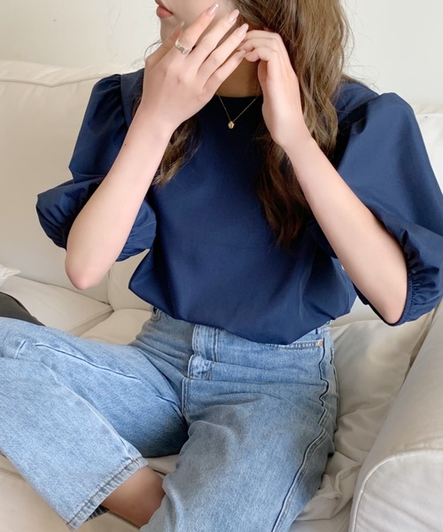 ABITOKYO（アビトーキョー）の「パフスリーブクルーネックブラウス（シャツ/ブラウス・レディース・ホワイト/ライトブルー/ダークパープル/チャコールグレー/ネイビー/パープル/グリーン/グレー/ブルーグレー/ベージュ/イエロー/ブルーグリーン・M/L）」の21枚目の写真