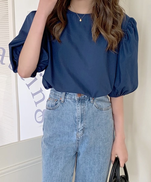 ABITOKYO（アビトーキョー）の「パフスリーブクルーネックブラウス（シャツ/ブラウス・レディース・ホワイト/ライトブルー/ダークパープル/チャコールグレー/ネイビー/パープル/グリーン/グレー/ブルーグレー/ベージュ/イエロー/ブルーグリーン・M/L）」の20枚目の写真