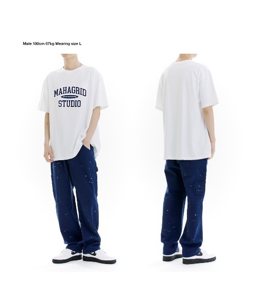 MAHAGRID（マハグリッド）の「『mahagrid/マハグリッド』COLLEGE LOGO TEE/カレッジ ロゴ 半袖Tシャツ（Tシャツ/カットソー・メンズ・ホワイト/ブラック/ネイビー/ブルー/アイボリー/ブラック×グレー・M/L/XL/S）」の7枚目の写真