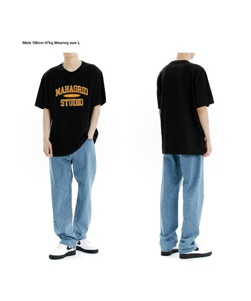 MAHAGRID（マハグリッド）の「『mahagrid/マハグリッド』COLLEGE LOGO TEE/カレッジ ロゴ 半袖Tシャツ（Tシャツ/カットソー・メンズ・ホワイト/ブラック/ネイビー/ブルー/アイボリー/ブラック×グレー・M/L/XL/S）」の8枚目の写真