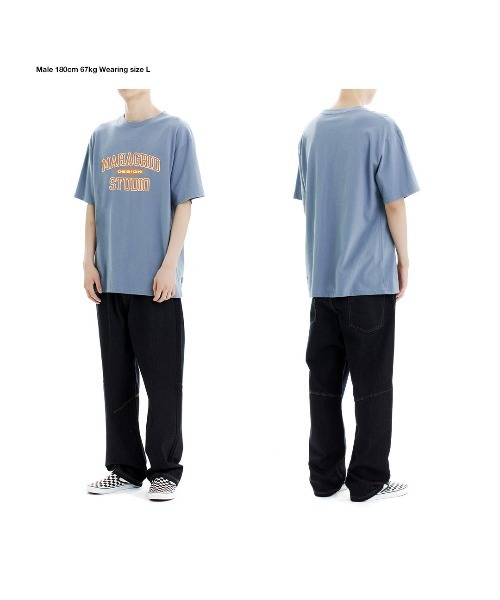 MAHAGRID（マハグリッド）の「『mahagrid/マハグリッド』COLLEGE LOGO TEE/カレッジ ロゴ 半袖Tシャツ（Tシャツ/カットソー・メンズ・ホワイト/ブラック/ネイビー/ブルー/アイボリー/ブラック×グレー・M/L/XL/S）」の10枚目の写真