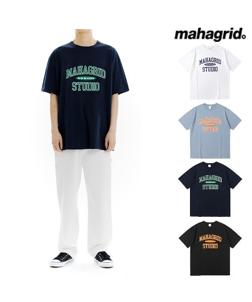 MAHAGRID（マハグリッド）の「『mahagrid/マハグリッド』COLLEGE LOGO TEE/カレッジ ロゴ 半袖Tシャツ（Tシャツ/カットソー・メンズ・ホワイト/ブラック/ネイビー/ブルー/アイボリー/ブラック×グレー・M/L/XL/S）」の11枚目の写真