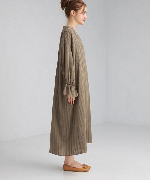 green label relaxing（グリーンレーベルリラクシング）の「モール ストライプ ワンピース（ワンピース・レディース・ブラック/ターコイズブルー/モカ・FREE）」の5枚目の写真