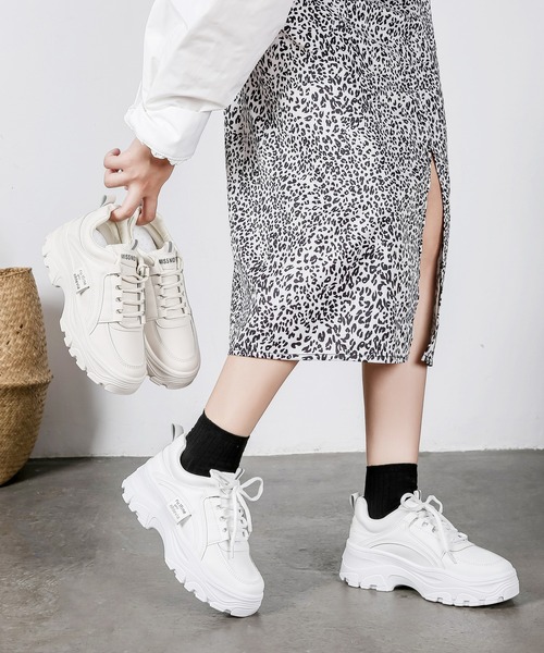 Shoes in Closet（シューズインクローゼット）の「軽量厚底 ボリュームソール サイドタグ ダッドスニーカー 54（スニーカー・レディース・ホワイト/ベージュ・M/XS/L/LL/S）」の18枚目の写真