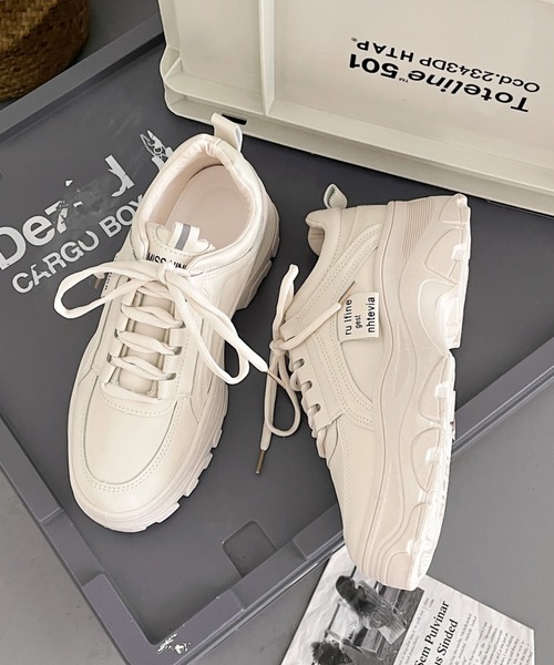 Shoes in Closet（シューズインクローゼット）の「軽量厚底 ボリュームソール サイドタグ ダッドスニーカー 54（スニーカー・レディース・ホワイト/ベージュ・M/XS/L/LL/S）」の21枚目の写真