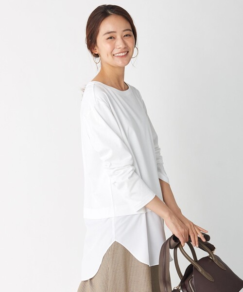 J.PRESS(ジェイプレス)の「【接触冷感・UVケア】レイヤードジャージー カットソー(Tシャツ/カットソー・レディース・ホワイト系/ブラック系1/ネイビー系1・LARGE/MEDIUM)」の2枚目の写真