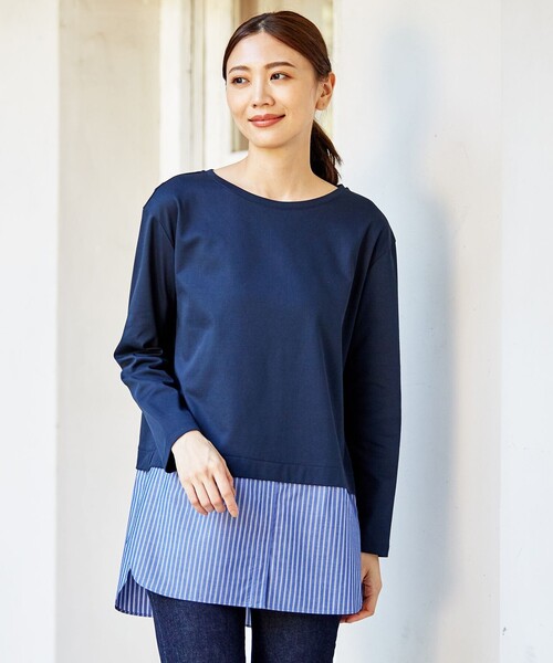 J.PRESS(ジェイプレス)の「【接触冷感・UVケア】レイヤードジャージー カットソー(Tシャツ/カットソー・レディース・ホワイト系/ブラック系1/ネイビー系1・LARGE/MEDIUM)」の3枚目の写真