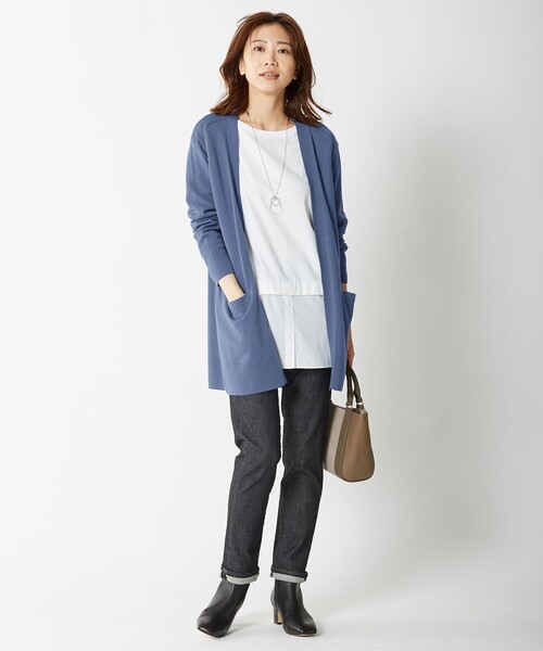 J.PRESS(ジェイプレス)の「【接触冷感・UVケア】レイヤードジャージー カットソー(Tシャツ/カットソー・レディース・ホワイト系/ブラック系1/ネイビー系1・LARGE/MEDIUM)」の4枚目の写真
