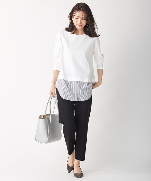 J.PRESS(ジェイプレス)の「【接触冷感・UVケア】レイヤードジャージー カットソー(Tシャツ/カットソー・レディース・ホワイト系/ブラック系1/ネイビー系1・LARGE/MEDIUM)」の6枚目の写真
