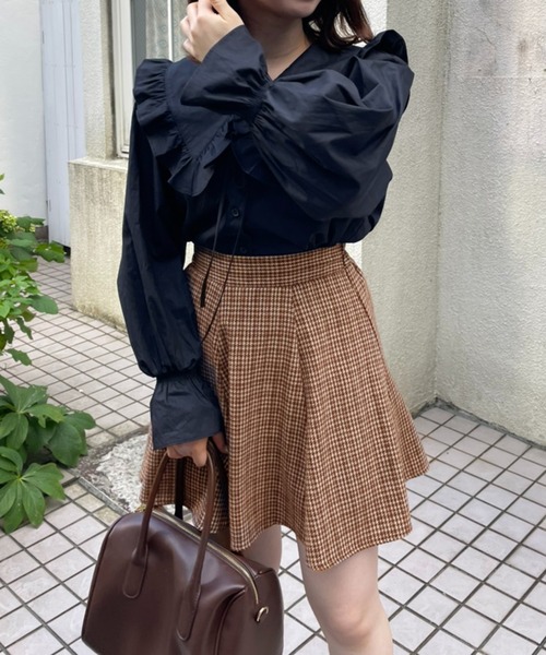 one after another NICE CLAUP（ワンアフターアナザーナイスクラップ）の「フレアミニサーキュラースカート（スカート・レディース・ブラック/ブラック系その他/グレー系その他/ブラウン系その他/チャコールグレー・FREE）」の6枚目の写真