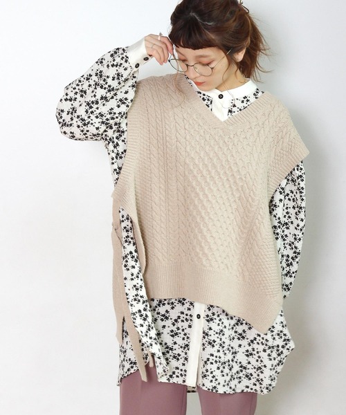 Crisp（クリスプ）の「ケーブルニットベスト（ベスト・レディース・ベージュ/ブラウン・FREE）」の19枚目の写真