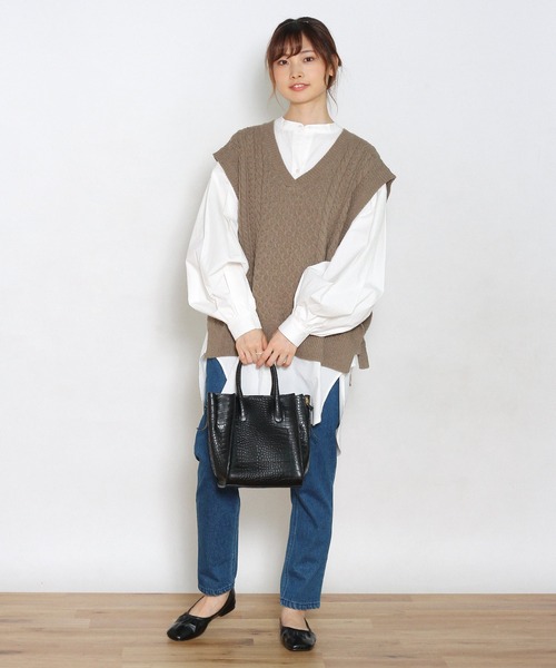 Crisp（クリスプ）の「ケーブルニットベスト（ベスト・レディース・ベージュ/ブラウン・FREE）」の22枚目の写真